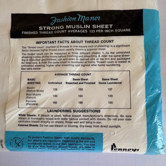 NOS! Fashion Manor Flat Sheet Double White 100% Cotton Muslin Penneys VTG MCM 💚 - Picture 5 of 7